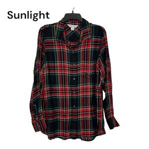 Old Navy Womens Plaid Button-Up Long Sleeve Shirt Top Size L Red/Green/Black